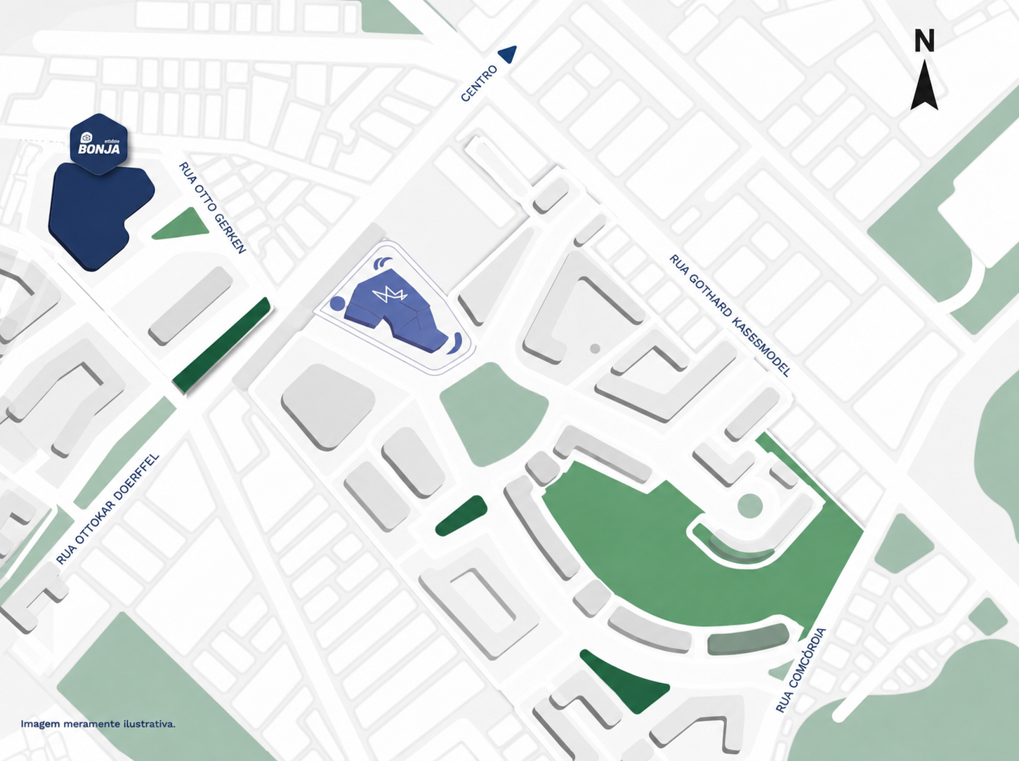 Localização da Cidade das Águas em Joinville — entre Atiradores e Anita Garibaldi, a 3 km do Centro